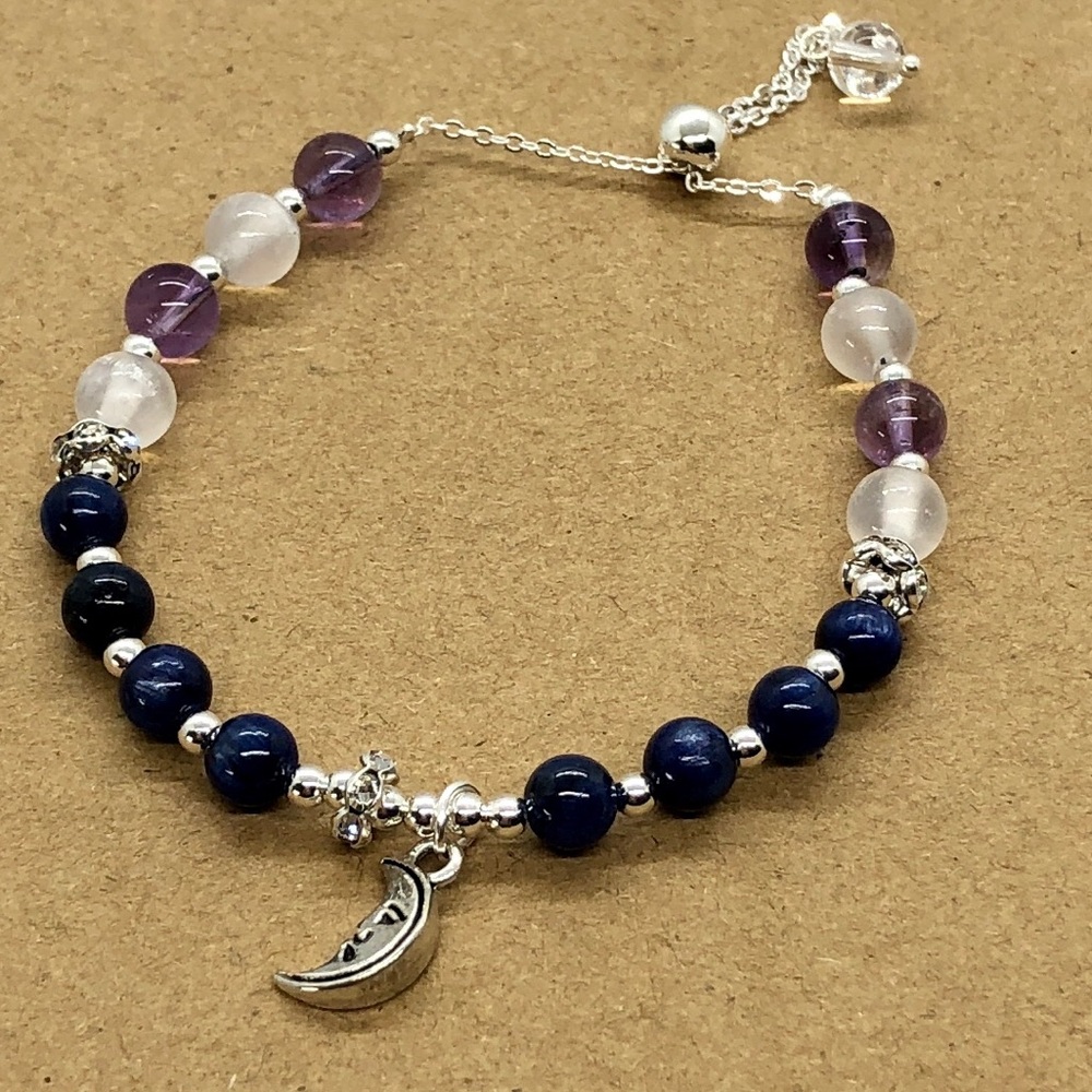 Kyanite, amethyst and selenite moon  bracelet